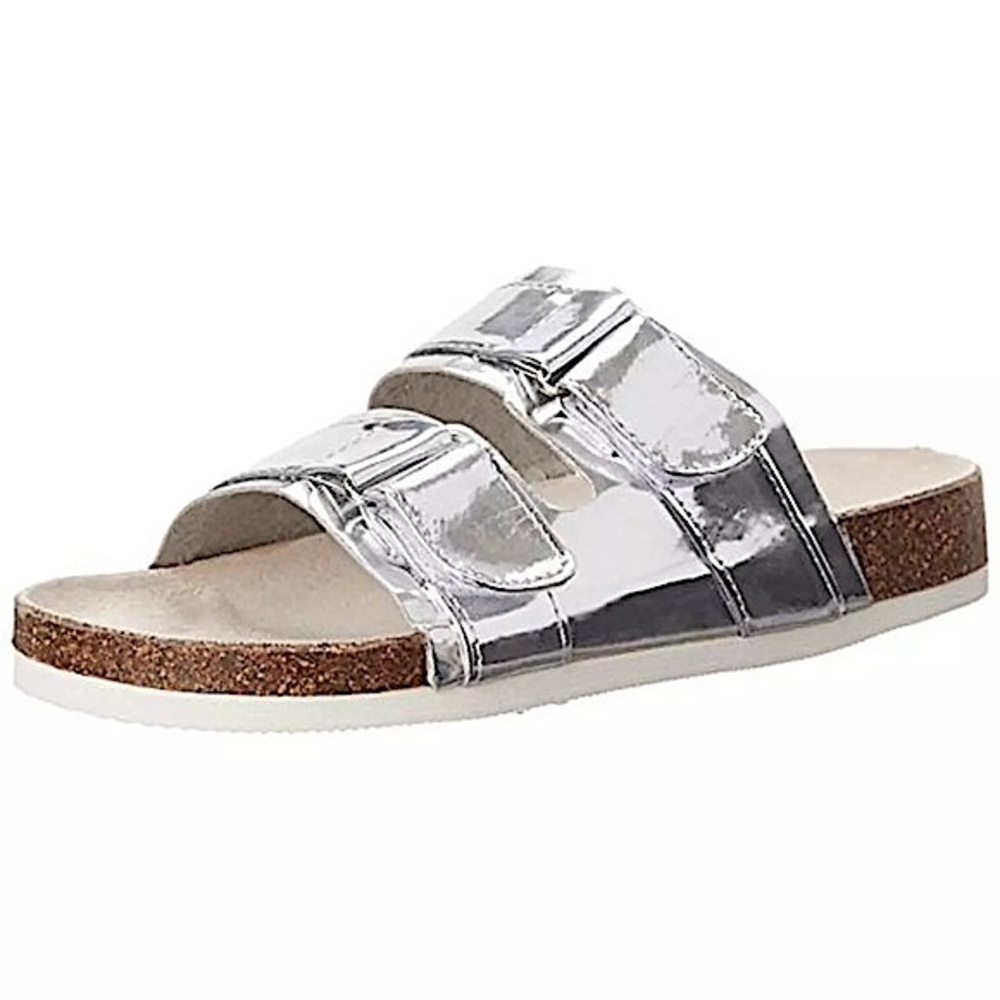 - Qupid Sz 6 Silver Leather Cork Slides! NEW!